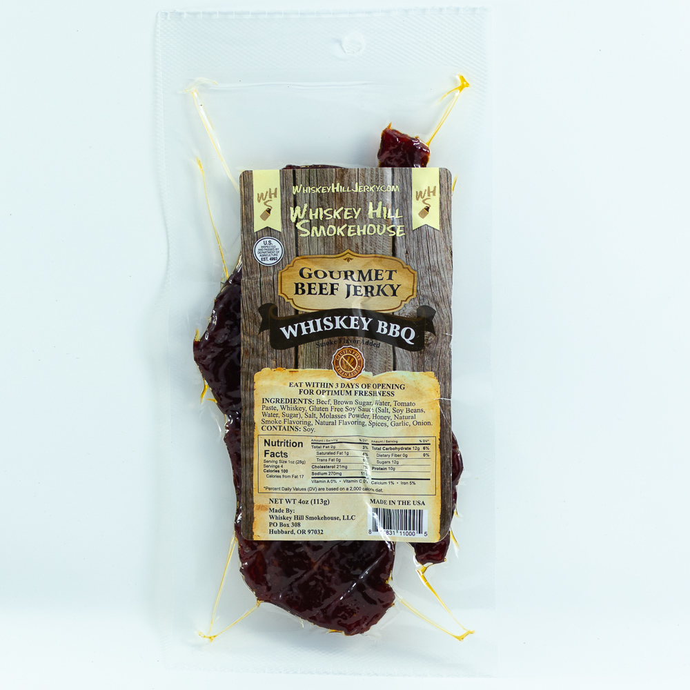 Gourmet Beef Jerky Whiskey BBQ by Whiskey Hill Smokehouse 4 oz